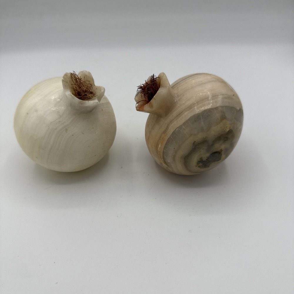 Vintage Italian Alabaster Marble Stone Carved Vegetable Set Of 2 ONIONS Polished
